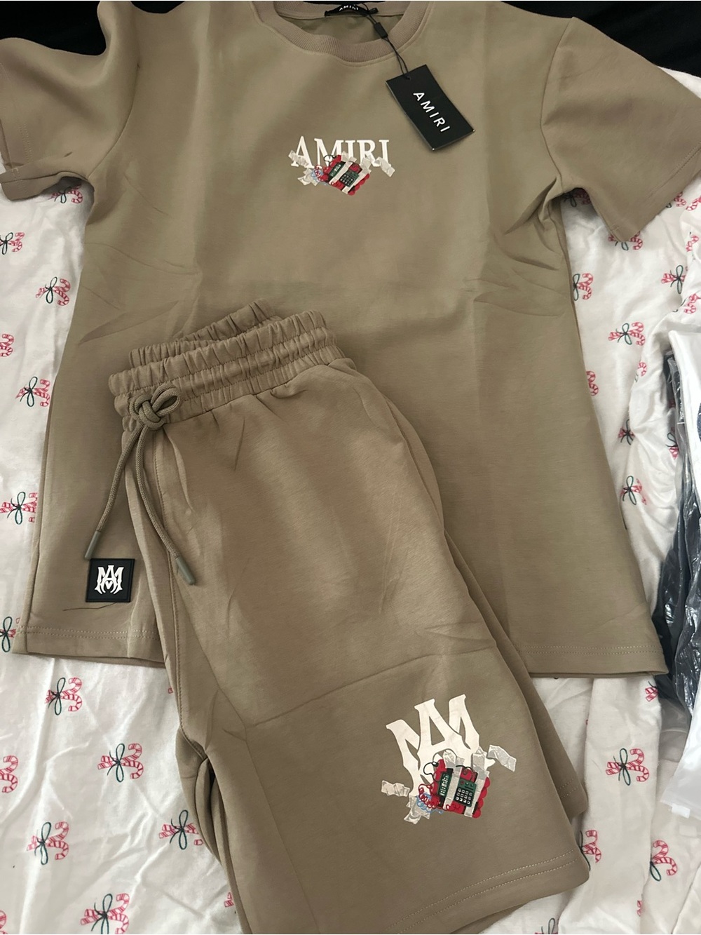 AMIRI Kids Tan Logo Shorts with Embroidered Crest